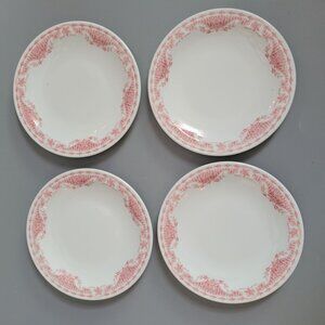 Vintage Corning Pyroceram Tableware Saucers  Set Of 4 Red Floral Design Made In